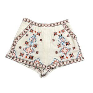 The Clothing Company Women Medium Cream Embroidered High Waist Boho Hippie Short